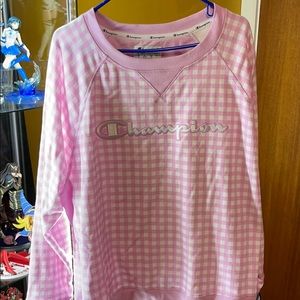 NEW pink and white champion 3x crewneck
